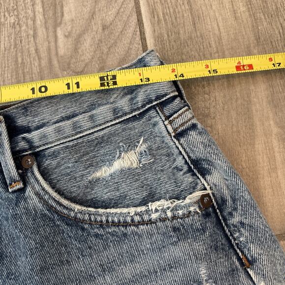 Agolde Denim Shorts Blue Jaden Cut Off Distressed Button Fly High Rise Size 28 - Picture 7 of 10
